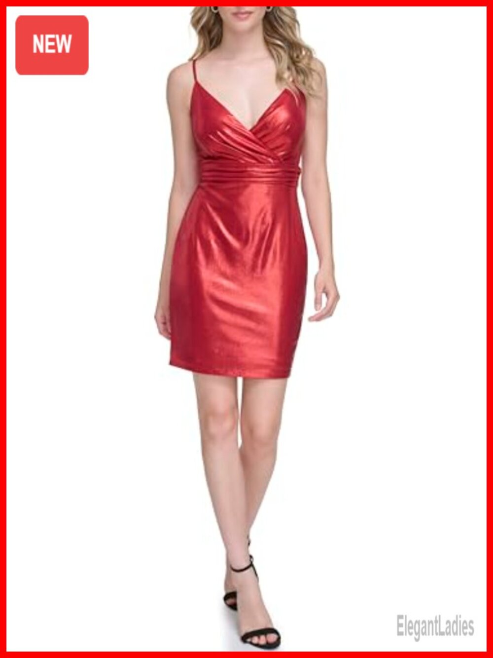 Metallic Knit Surplice V-Neck Mini Dress One Shoulder Short Sleeve
